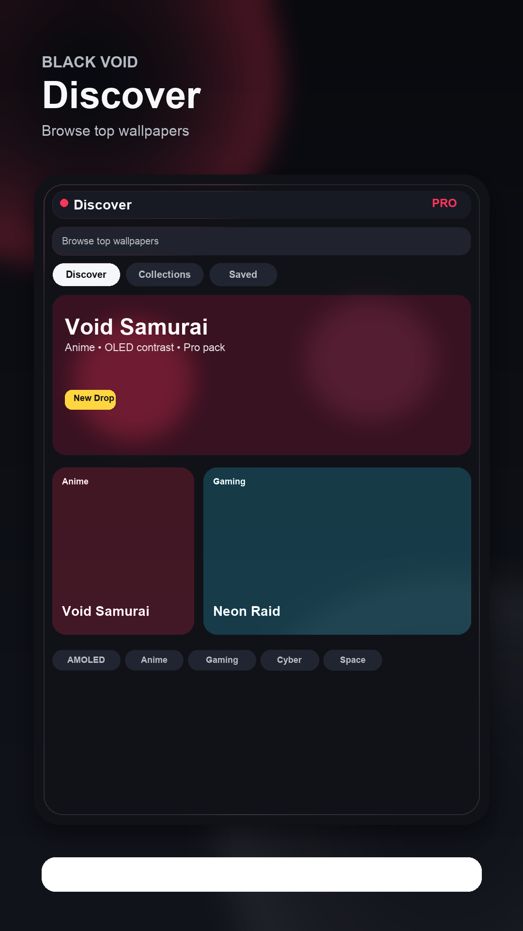 Black Void app screenshot showing wallpaper grid