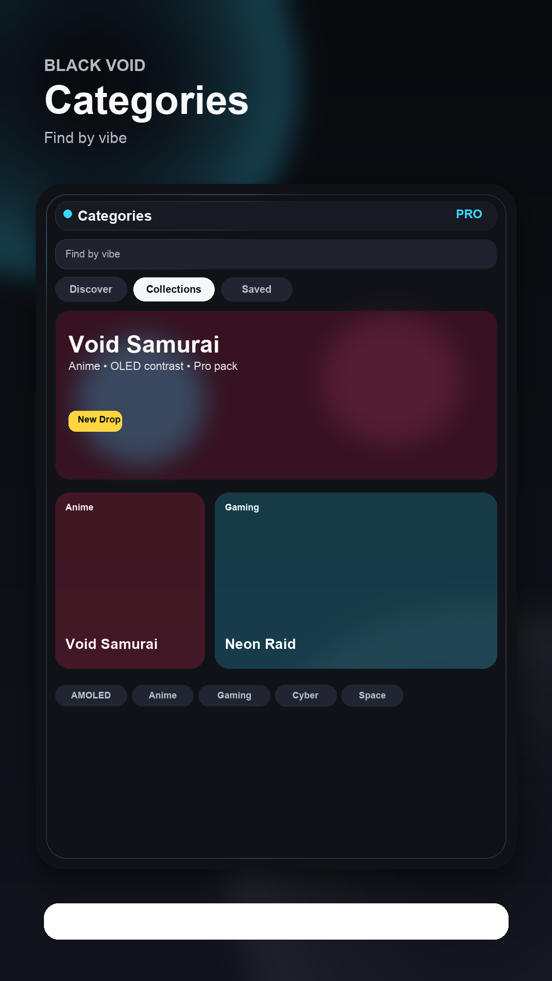 Black Void app screenshot showing wallpaper detail view
